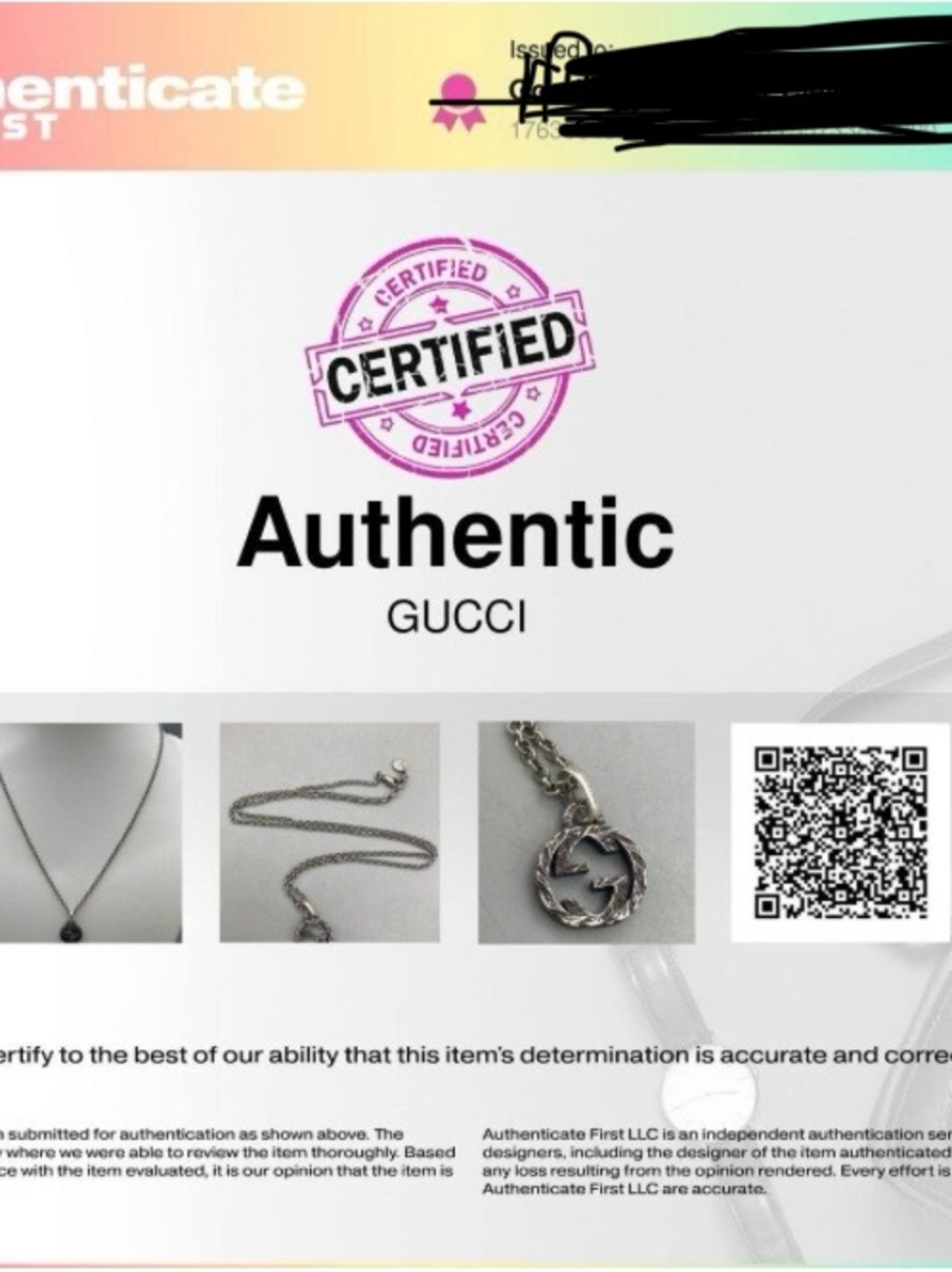 GUCCI Sterling Silver Pendant Necklace - Authentic
